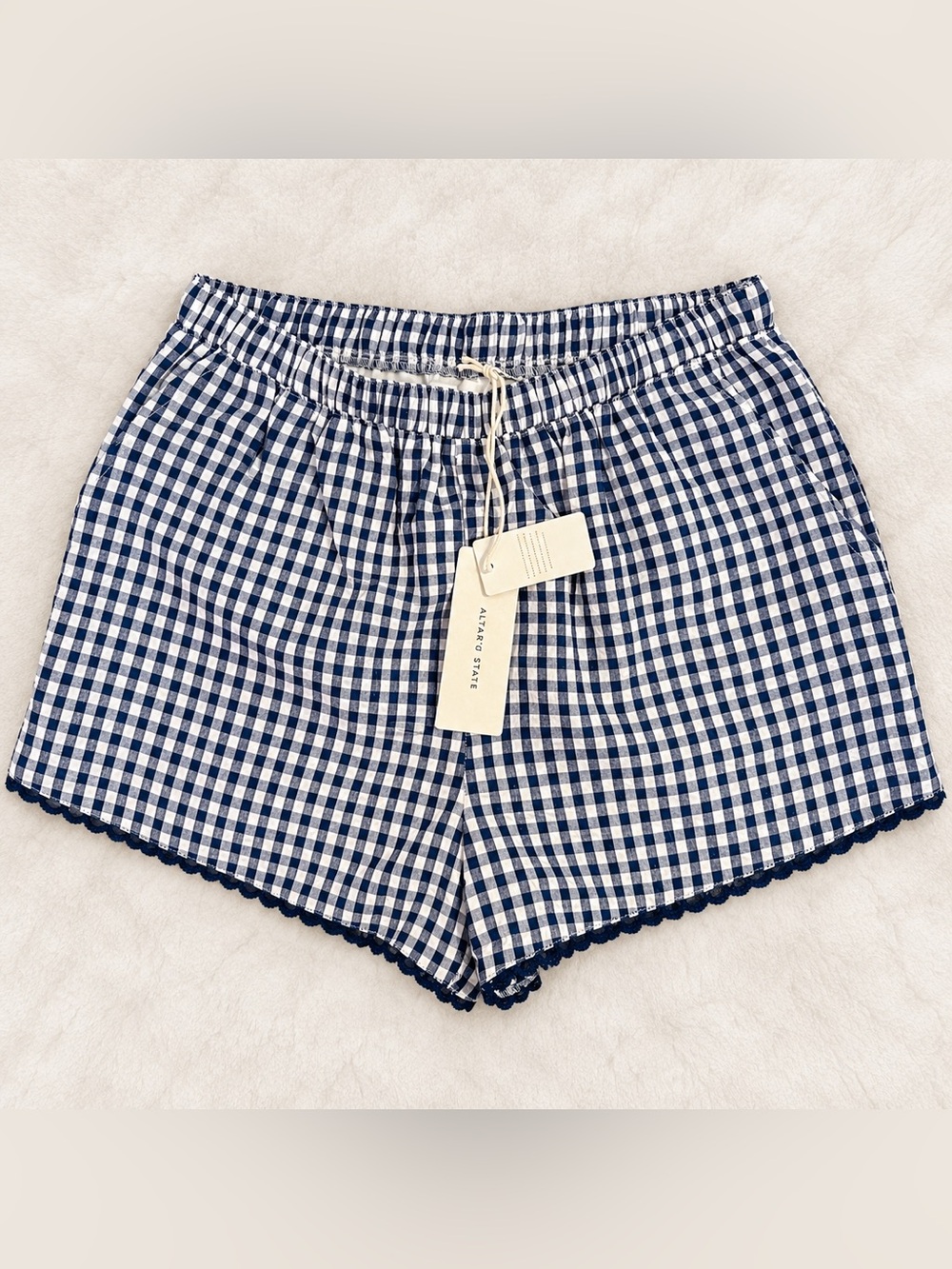 Altar’d State Navy White Gingham Shorts Size S NWT